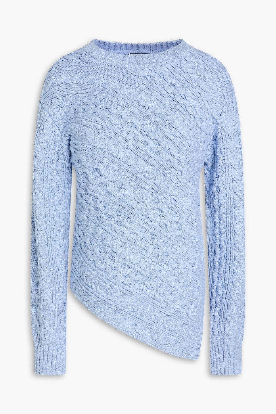 Simkhai Asymmetric Cable-knit Cotton-blend Sweater In Light Blue