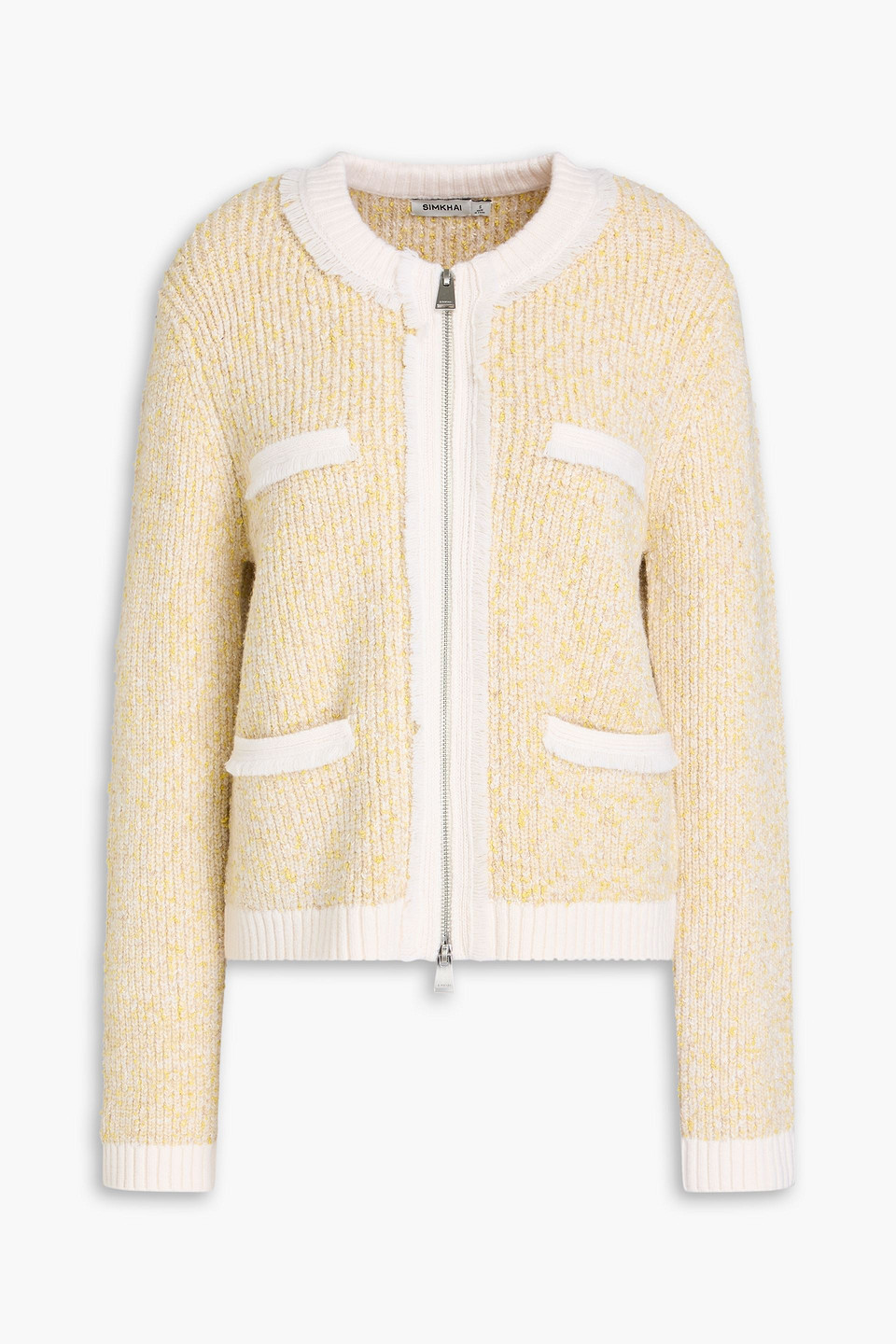 Simkhai Harris Zip-front Tweed Cardigan In Yellow