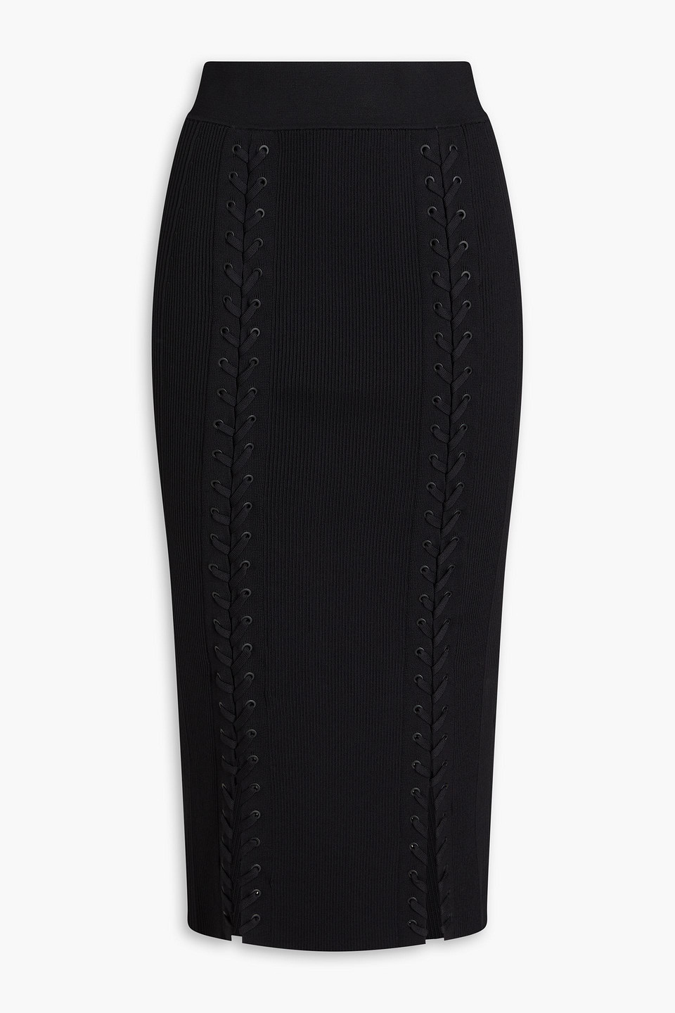 Simkhai Lace-up Ribbed-knit Midi Skirt In Black