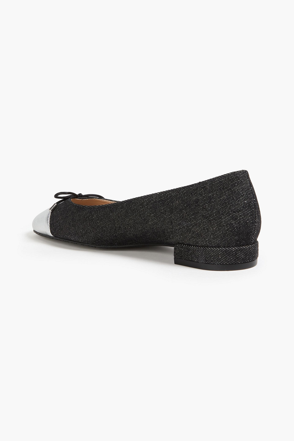 Stuart Weitzman Sleek Metallic Leather-trimmed Denim Ballet Flats In Schwarz