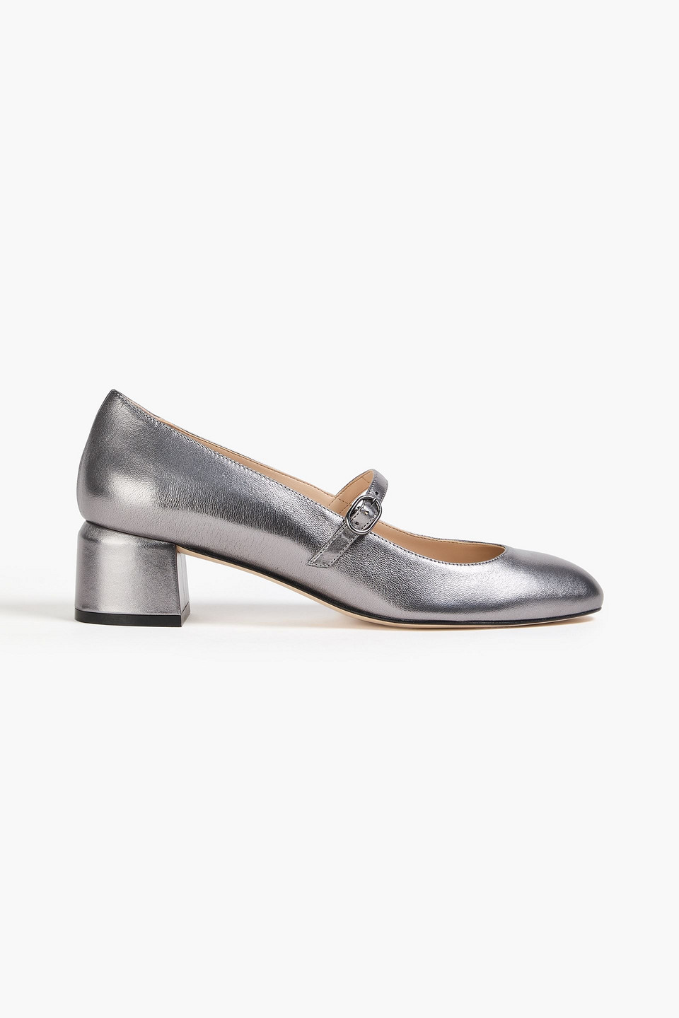 Stuart Weitzman Gabby 45 Metallic Leather Mary Jane Pumps In Stahlgrau