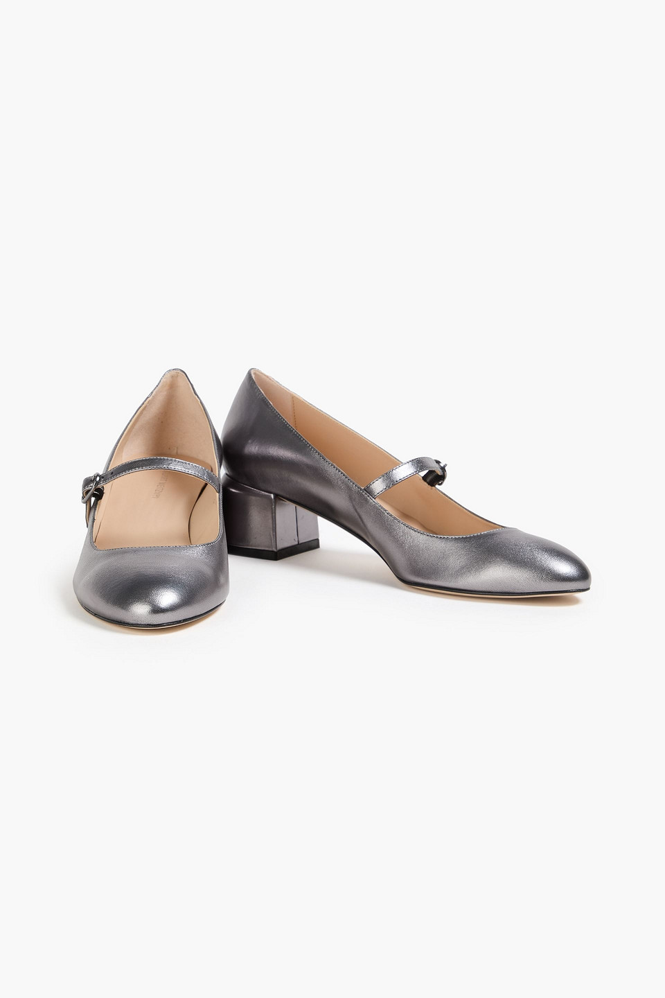 Stuart Weitzman Gabby 45 Metallic Leather Mary Jane Pumps In Stahlgrau