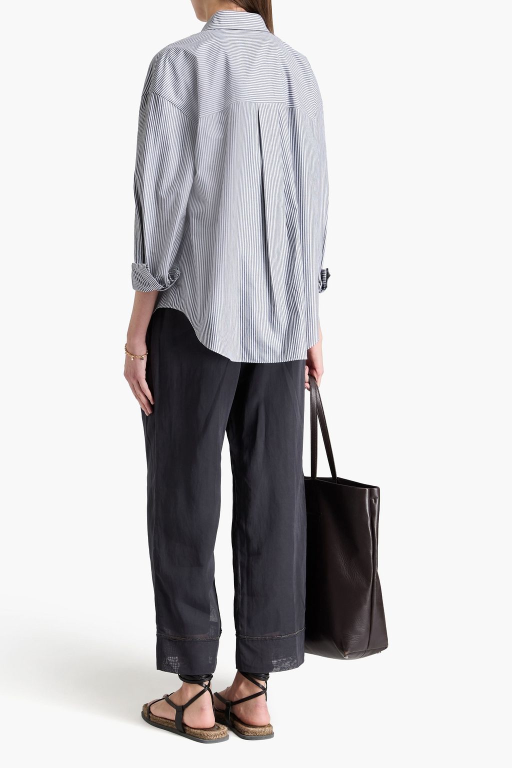 BRUNELLO CUCINELLI Gestreiftes Hemd aus Popeline aus einer Baumwollmischung mit Metallic-Effekt