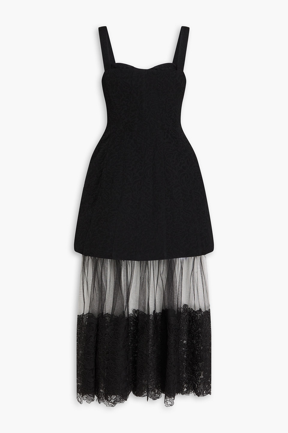 Simkhai Callan Layered Embroidered Tulle And Cloqué Midi Dress In Black