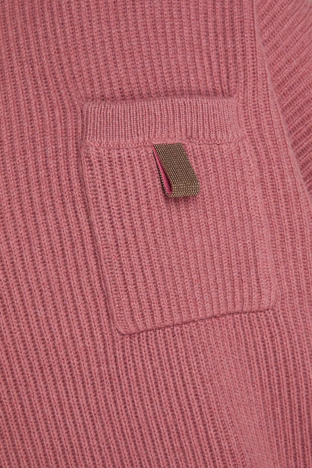 BRUNELLO CUCINELLI كنزة رياضية بياقة عالية مصنوعة من الكشمير بتصميم مضلّع ومزينة بالخرز