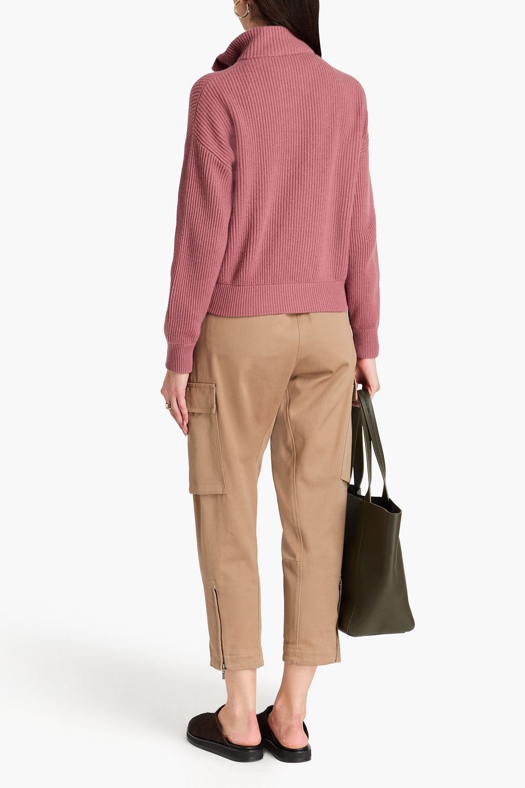 BRUNELLO CUCINELLI Pullover aus geripptem Kaschmir mit Zierperlen und Reißverschluss