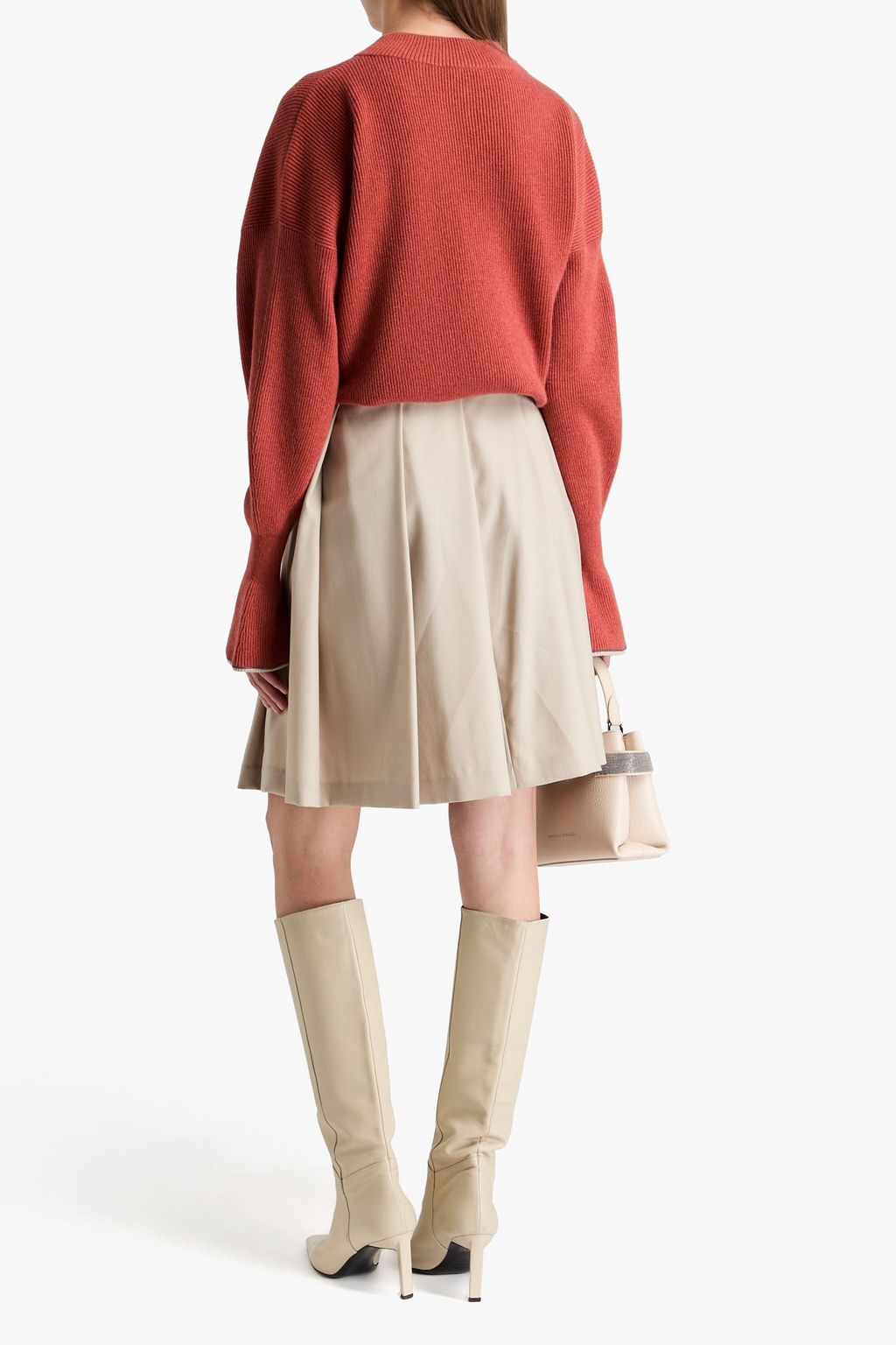 BRUNELLO CUCINELLI 비즈 장식 리브 캐시미어 스웨터