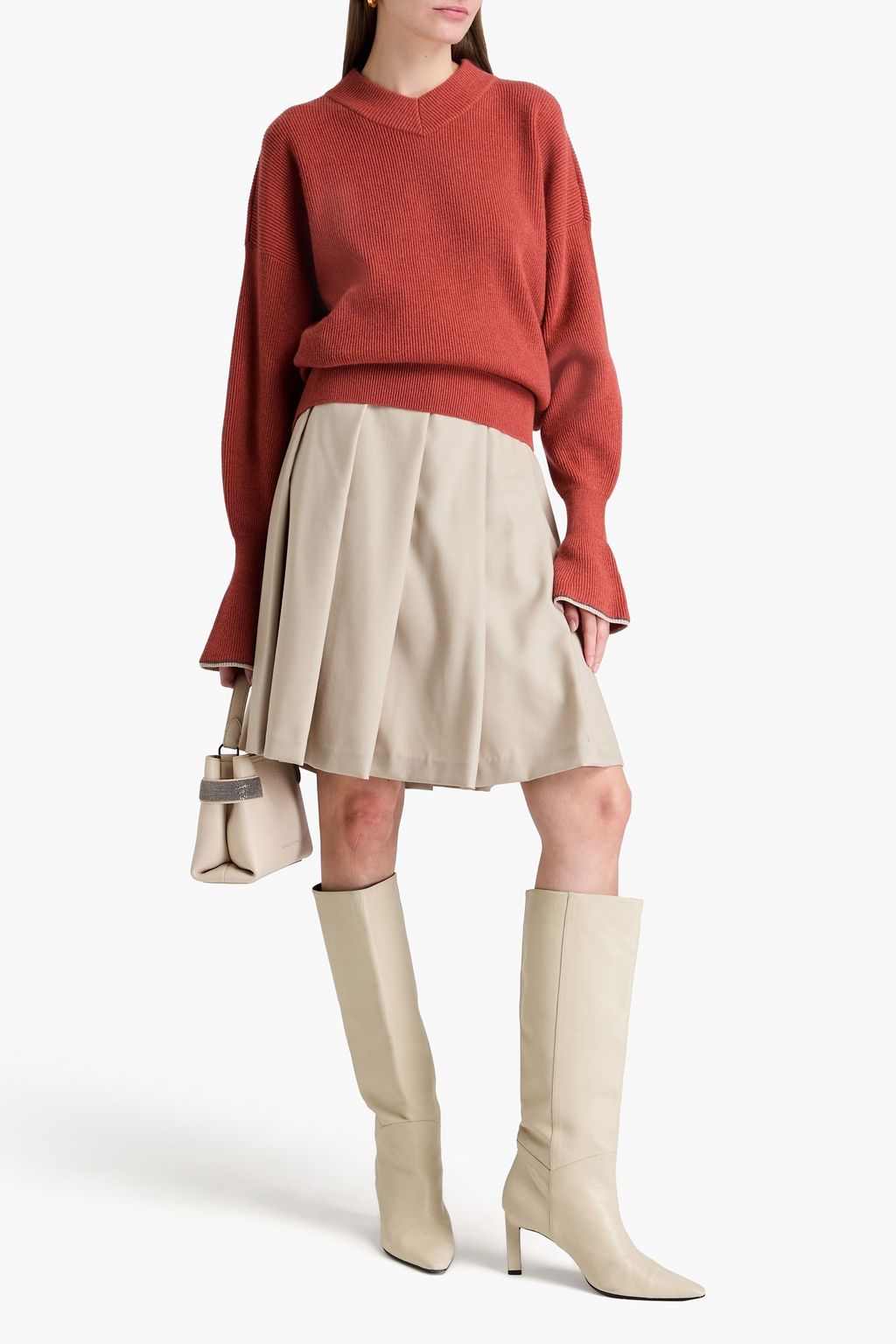 BRUNELLO CUCINELLI 비즈 장식 리브 캐시미어 스웨터