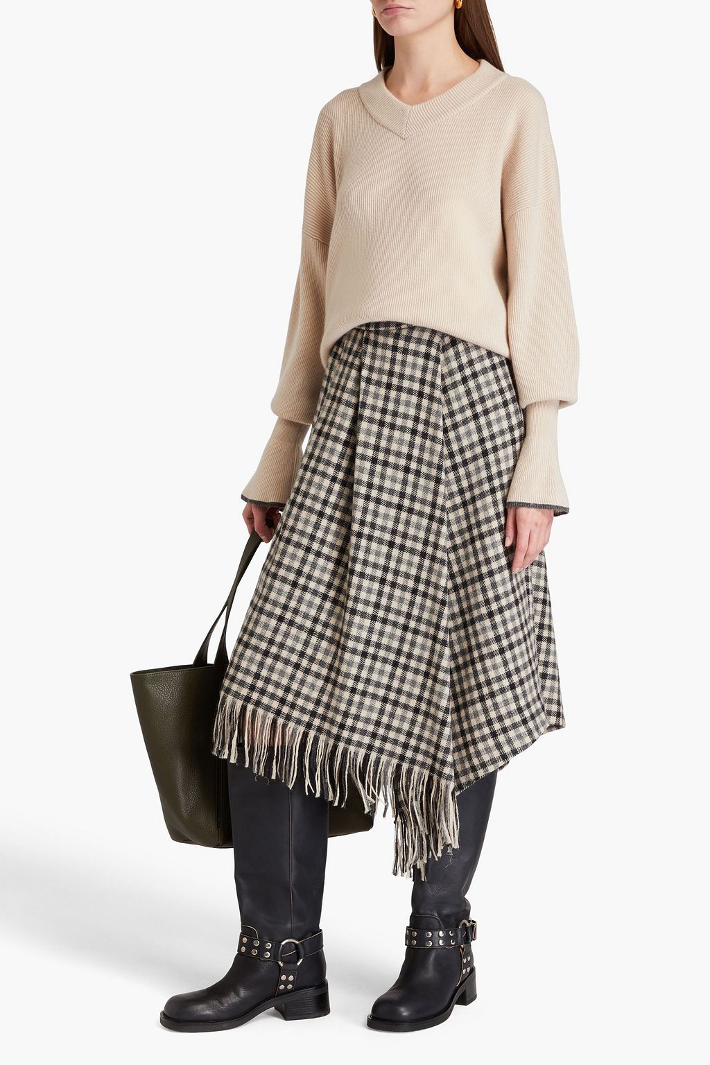 BRUNELLO CUCINELLI كنزة رياضية من الكشمير المضلّع مزينة بالخرز