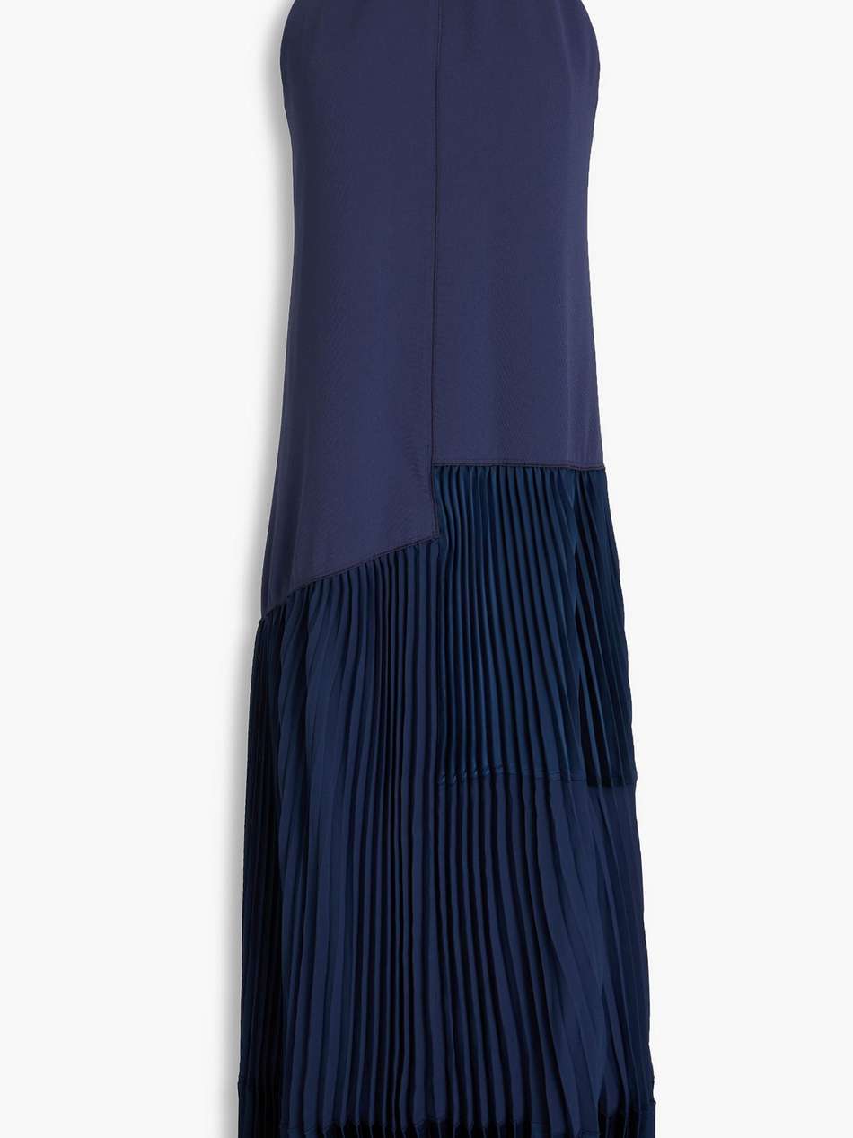 hazel pleated satin and crepe halterneck midi dress