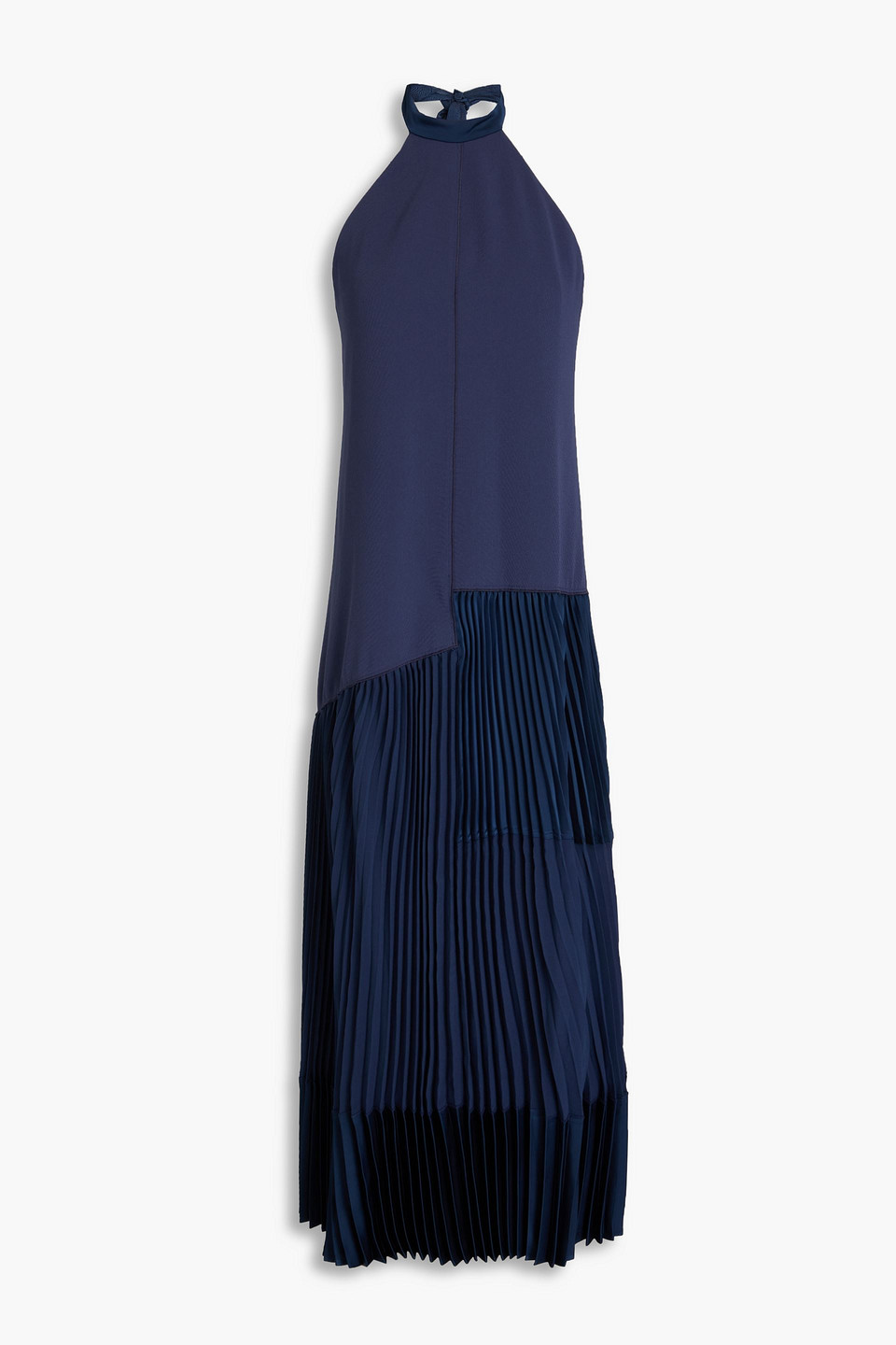 Simkhai Hazel Pleated Crepe Halterneck Midi Dress In Navy