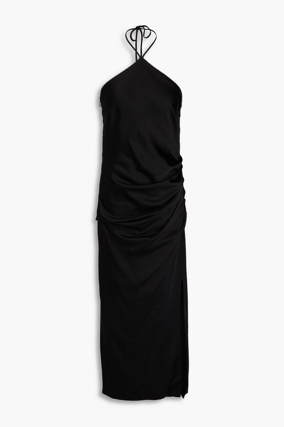 Shop Simkhai Hansel Ruched Satin-crepe Halterneck Midi Dress In Black