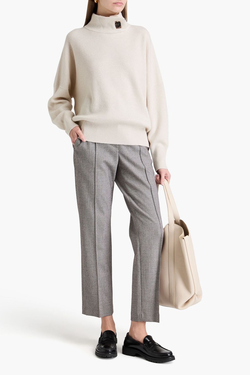 BRUNELLO CUCINELLI كنزة رياضية بياقة عالية مصنوعة من الكشمير بتصميم مضلّع ومزينة بالخرز