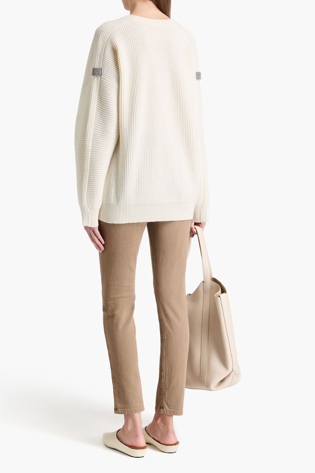 BRUNELLO CUCINELLI كنزة رياضية من الكشمير المضلّع مزينة بالخرز
