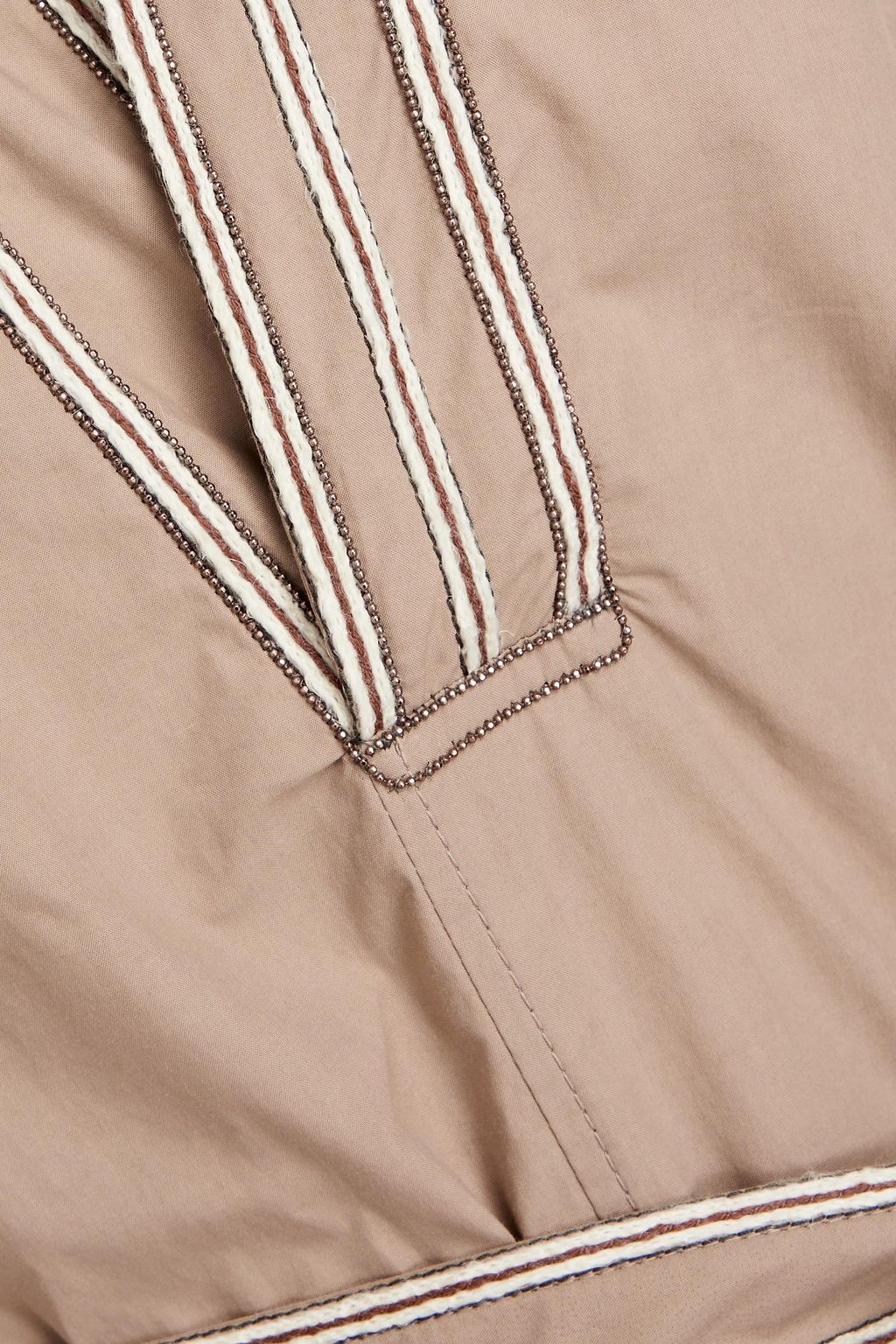 BRUNELLO CUCINELLI 비즈 장식 코튼 포플린 벨티드 미디 셔츠 드레스