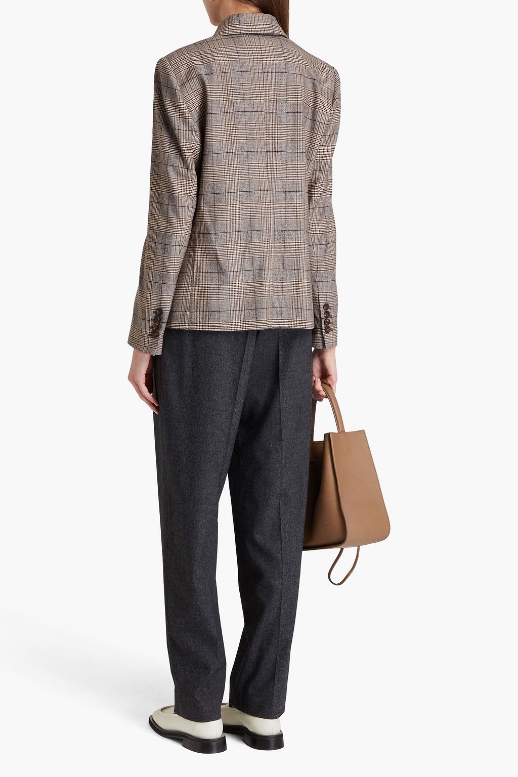 BRUNELLO CUCINELLI Double-breasted Prince of Wales checked wool-blend blazer