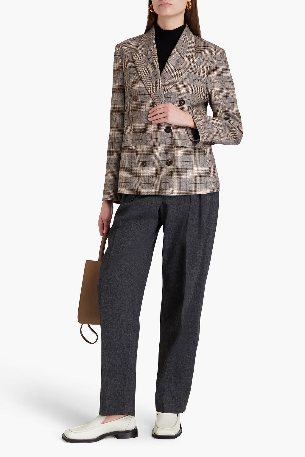 BRUNELLO CUCINELLI Double-breasted Prince of Wales checked wool-blend blazer