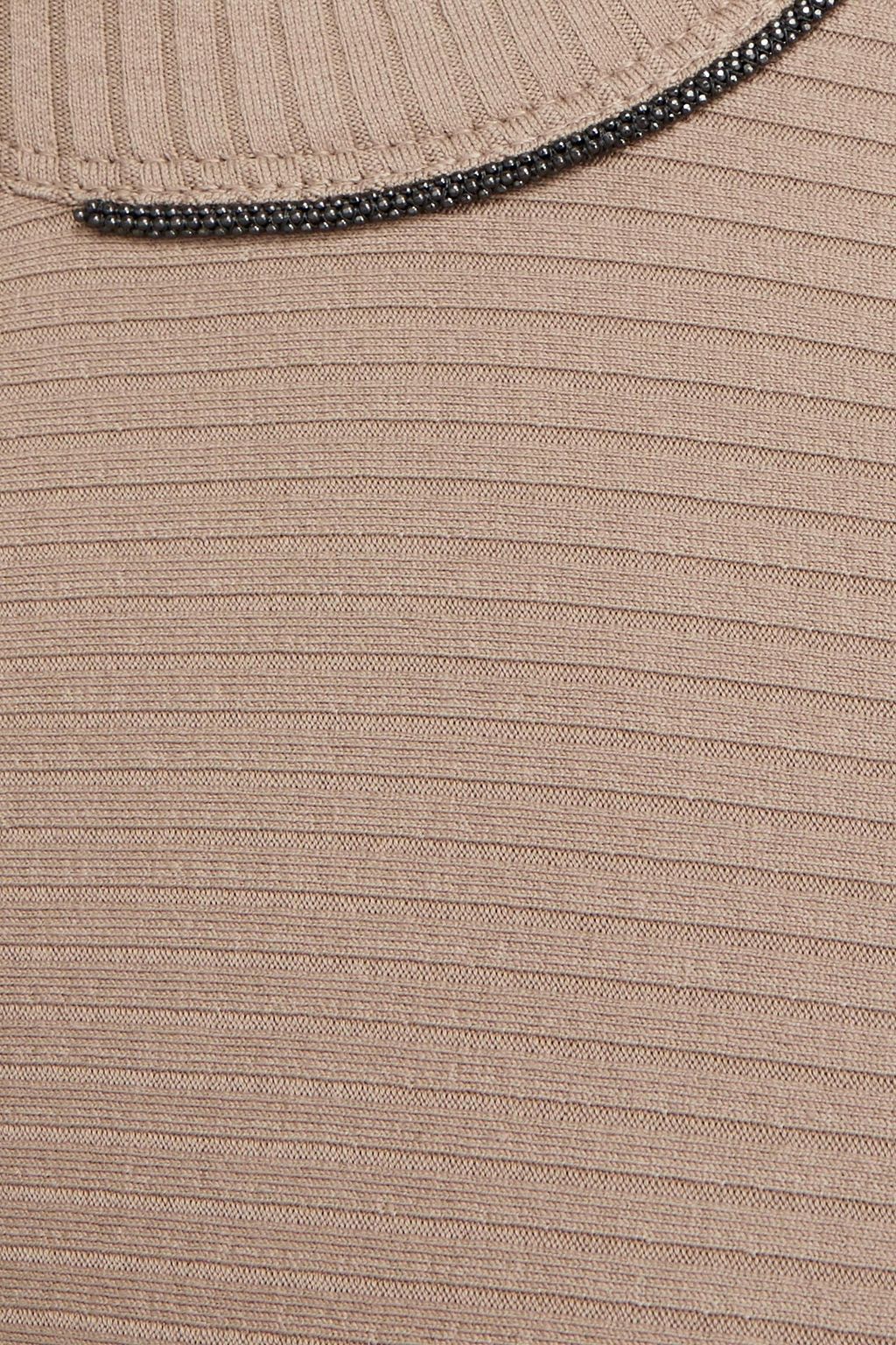 BRUNELLO CUCINELLI Bead-embellished ribbed cotton-jersey midi dress