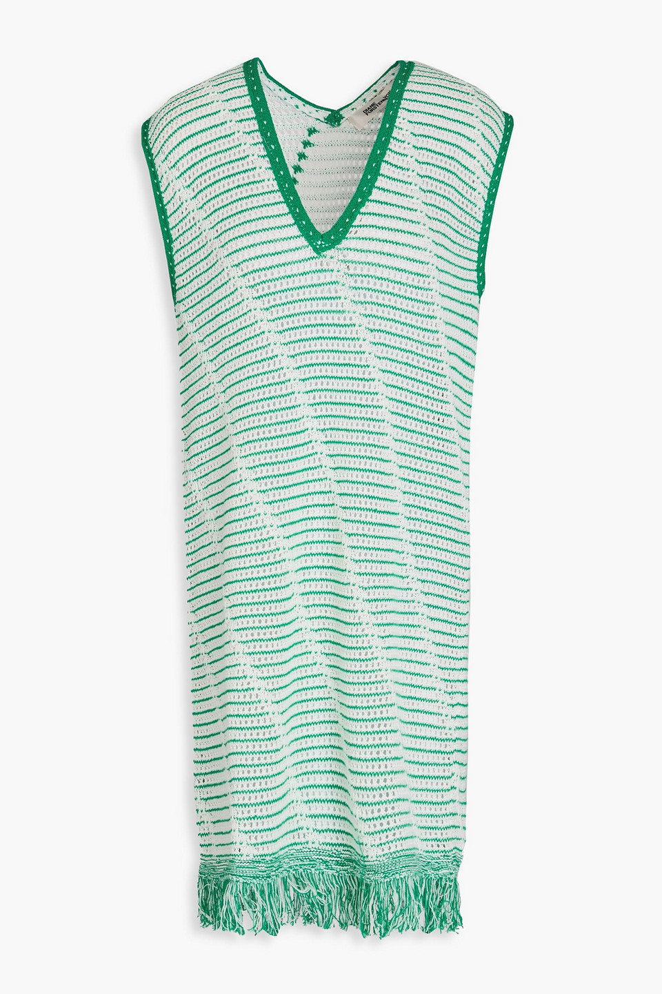 Diane von Furstenberg - Susana fringed striped pointelle-knit cotton mini dress - Green - S