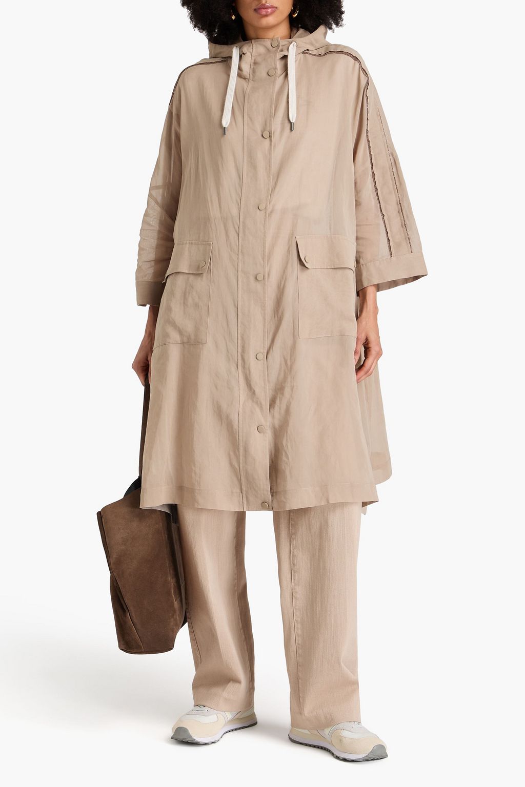 BRUNELLO CUCINELLI معطف باركا فضفاض من القطن مزين بالخرز