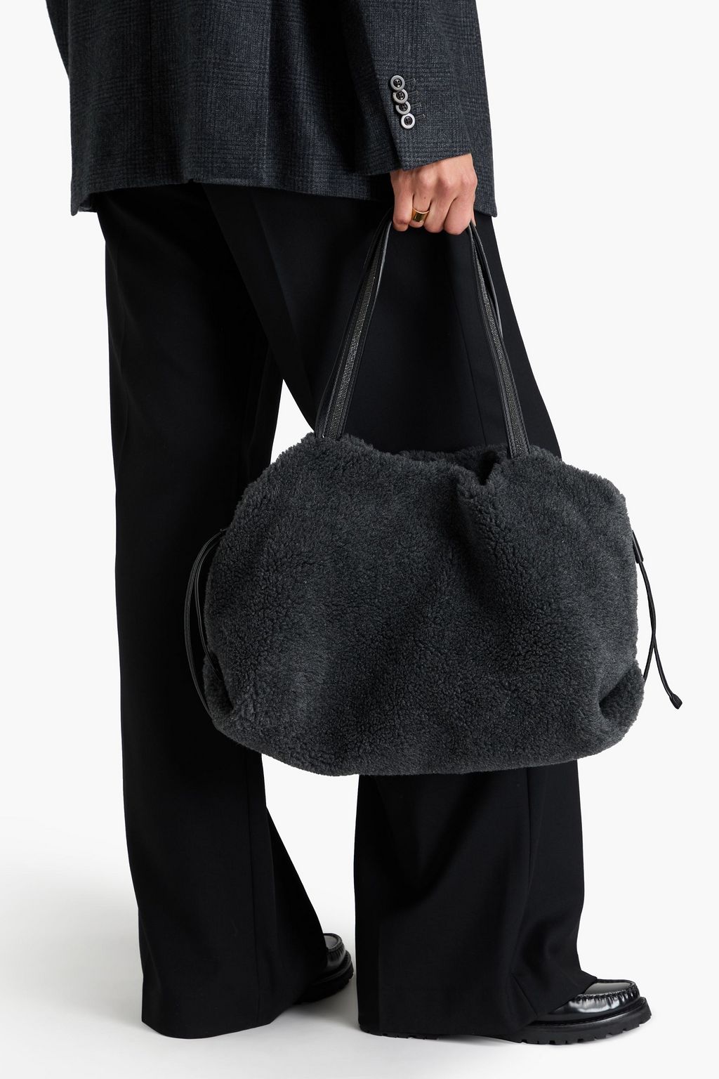 BRUNELLO CUCINELLI حقيبة توت من الجلد الصناعي مزينة بالخرز