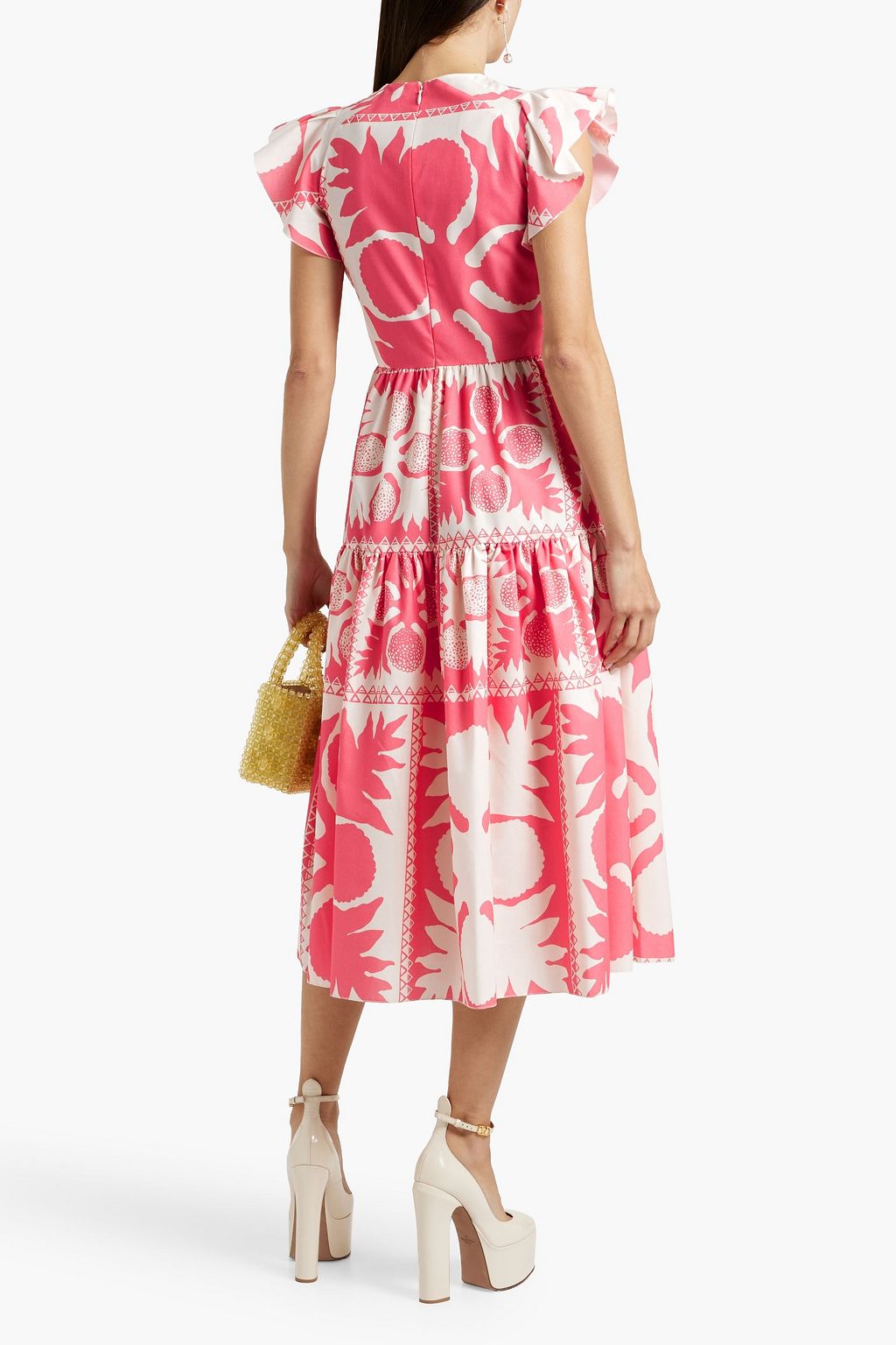 REDVALENTINO Tiered printed poplin midi dress
