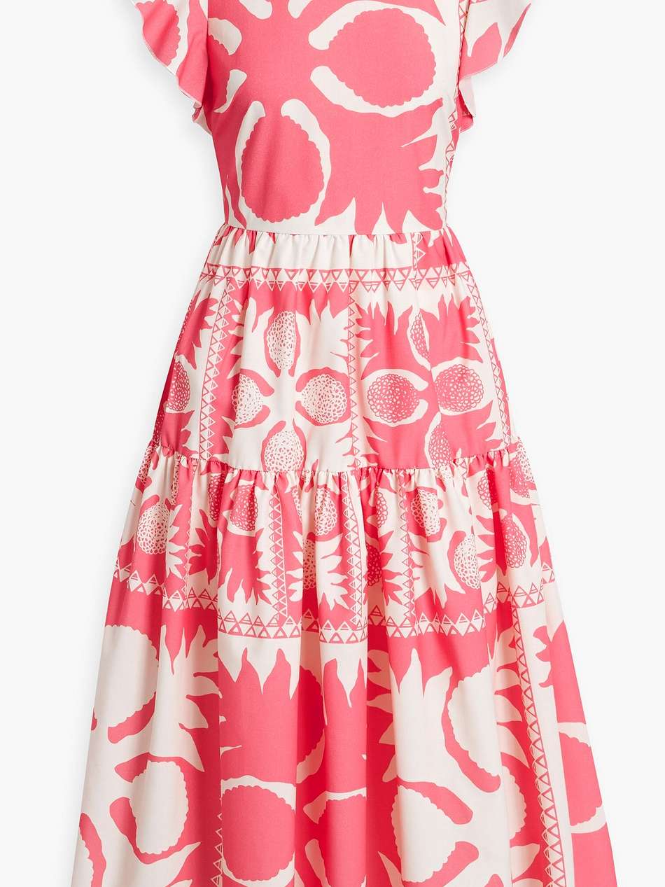tiered printed poplin midi dress