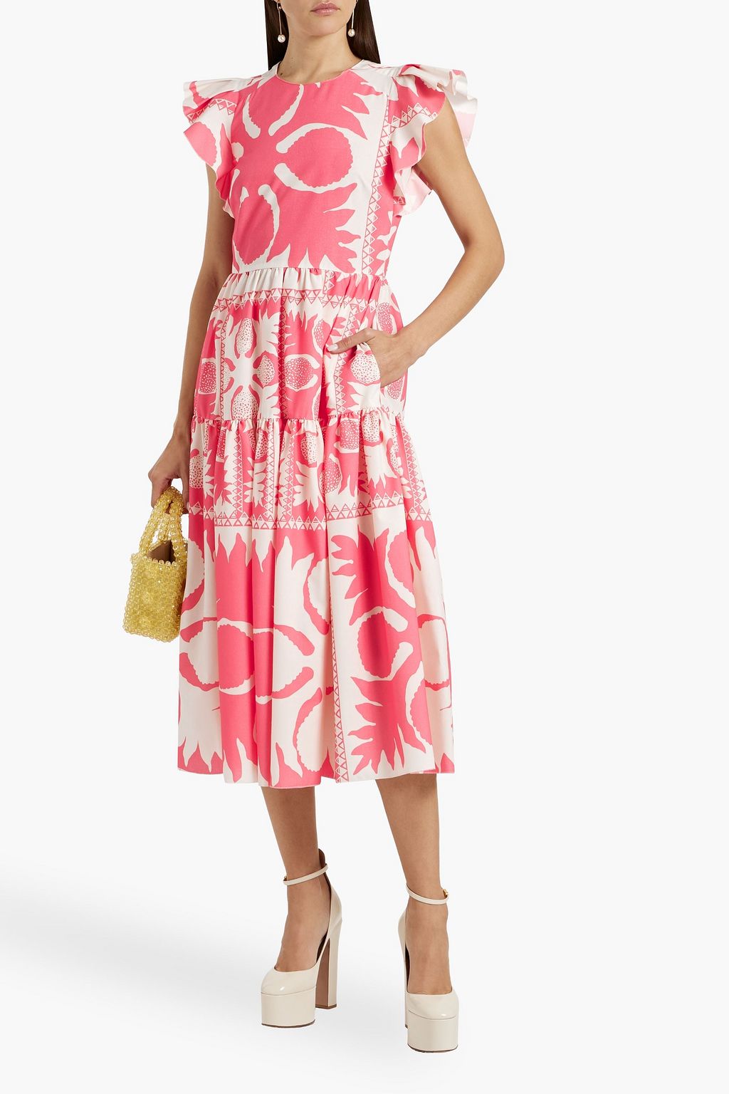 REDVALENTINO Tiered printed poplin midi dress