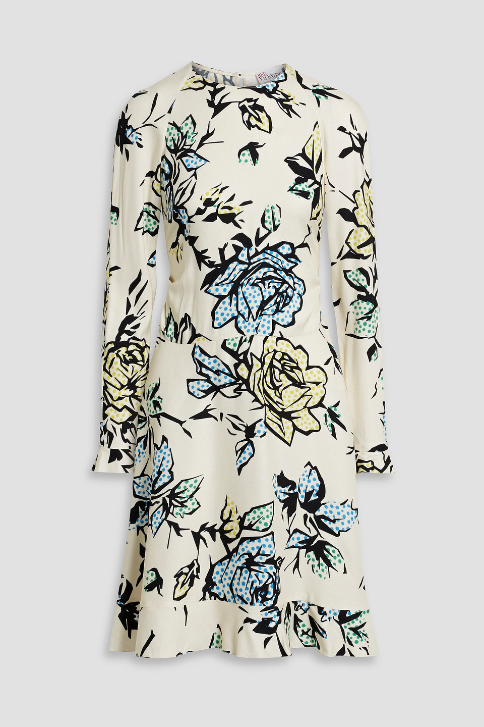 Red Valentino Draped Cutout Floral-print Crepe Dress In Sand
