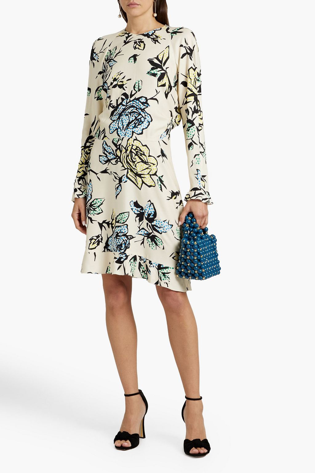 REDVALENTINO Draped cutout floral-print crepe dress