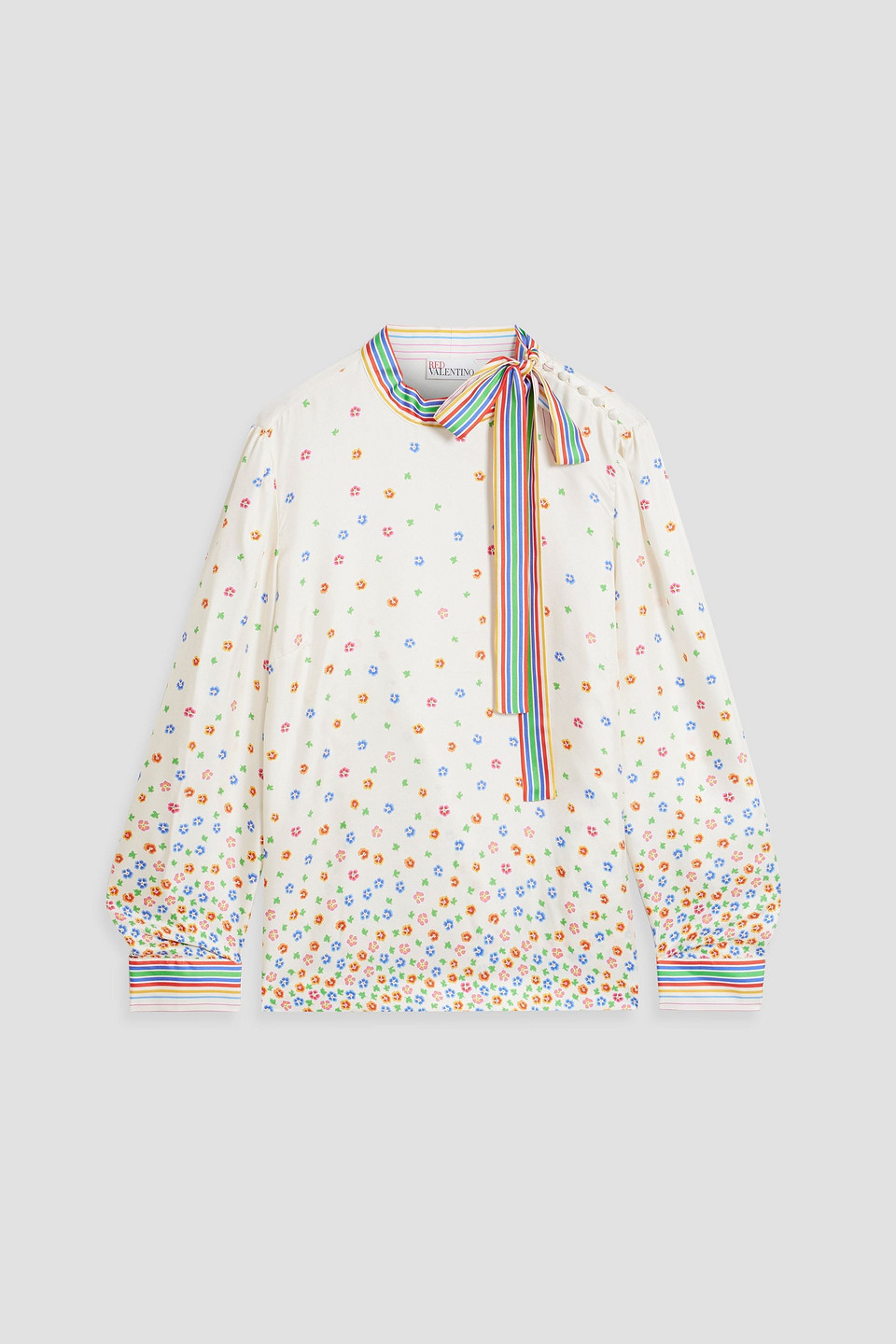 Red Valentino Pussy-bow Floral-print Silk-twill Blouse In White
