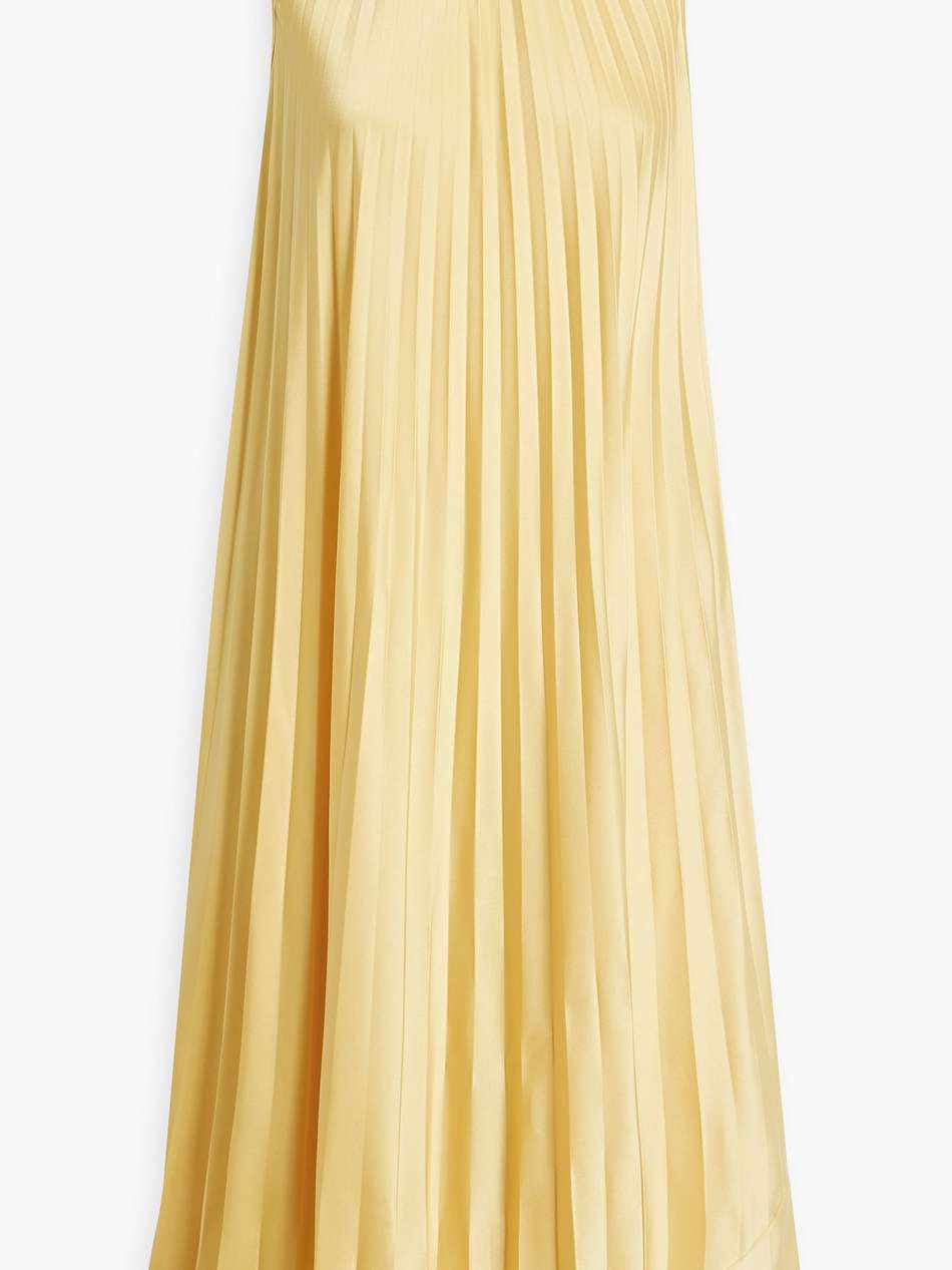pleated satin midi dress