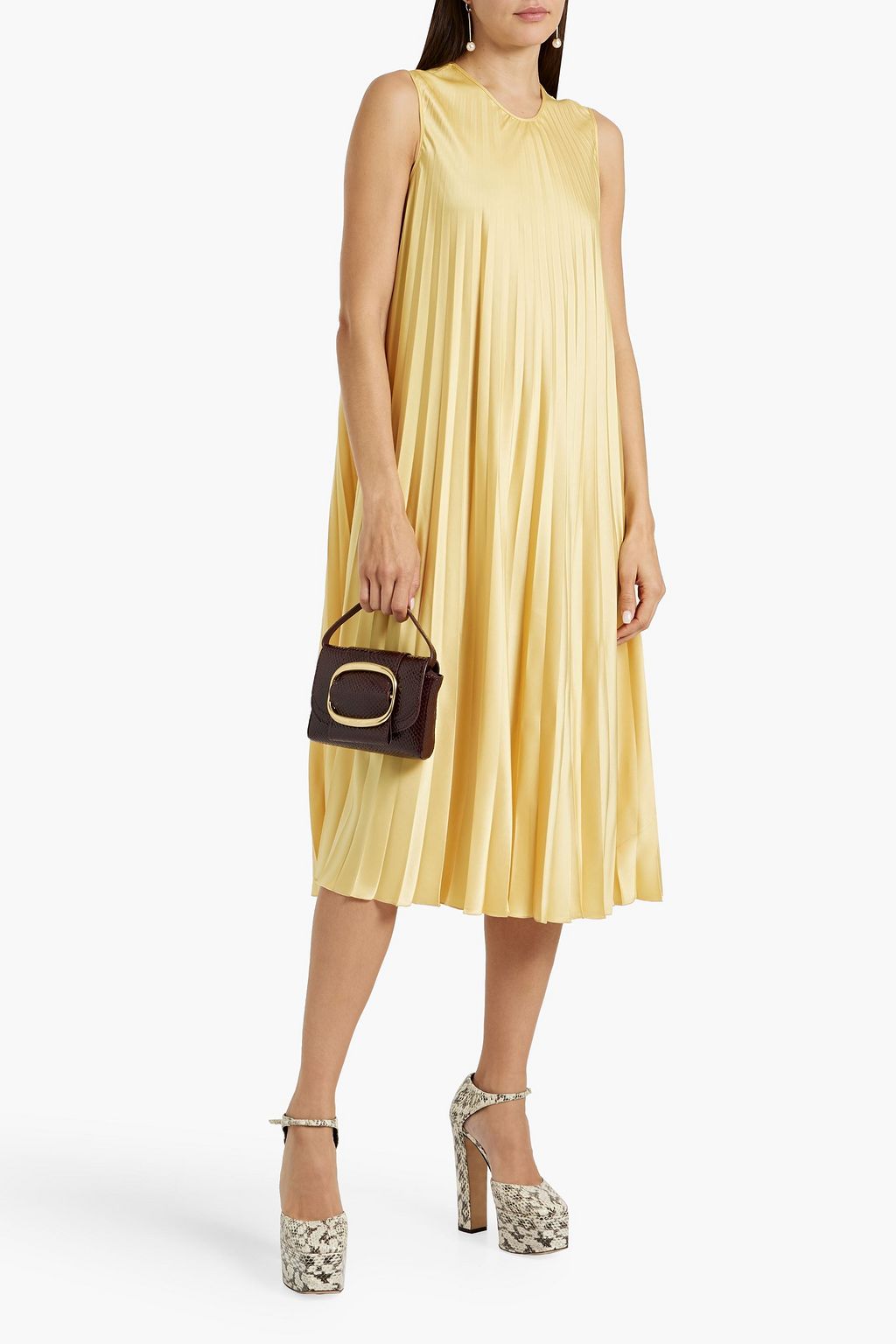 REDVALENTINO Pleated satin midi dress