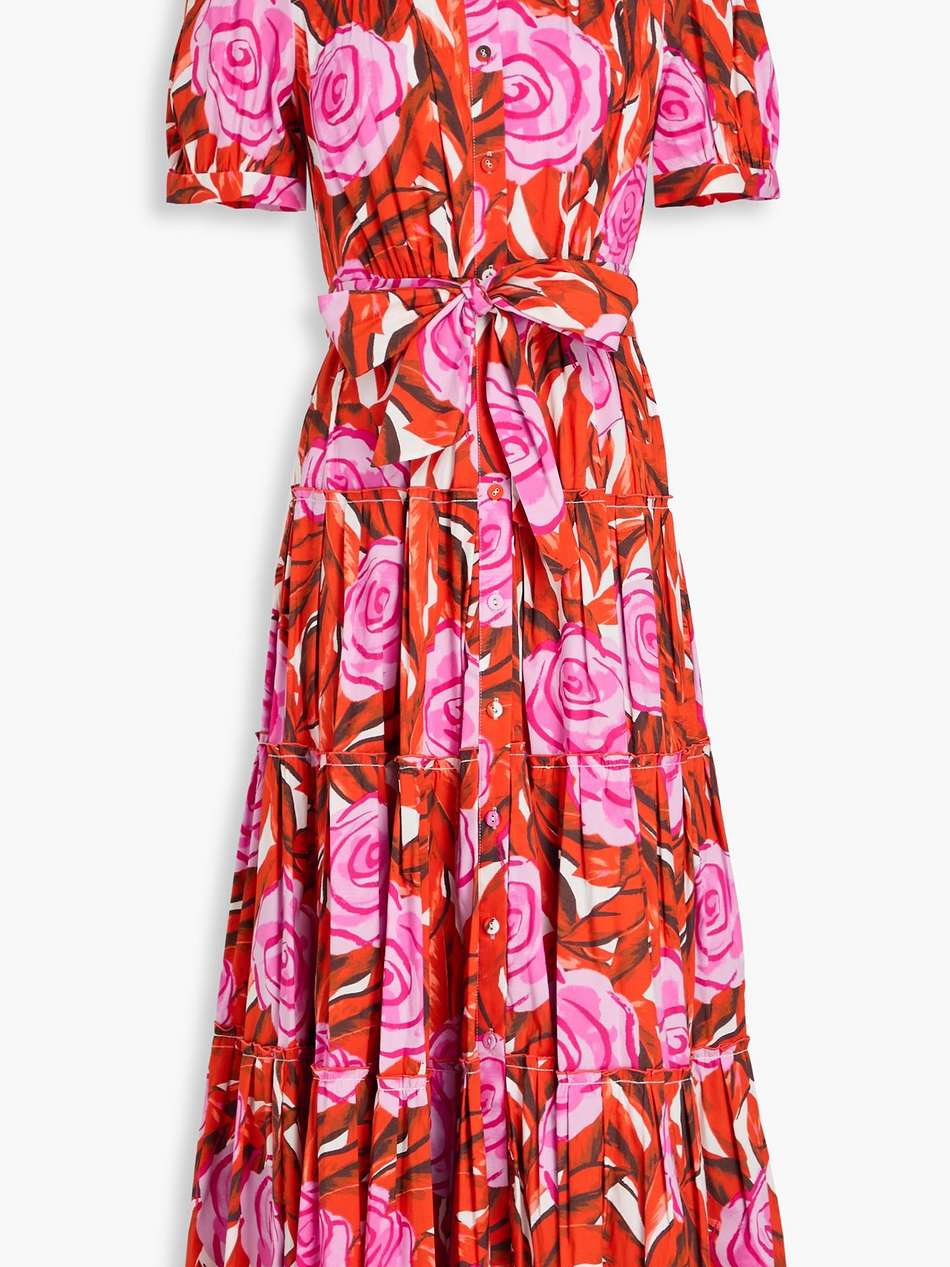 queena floral-print cotton-blend poplin midi shirt dress