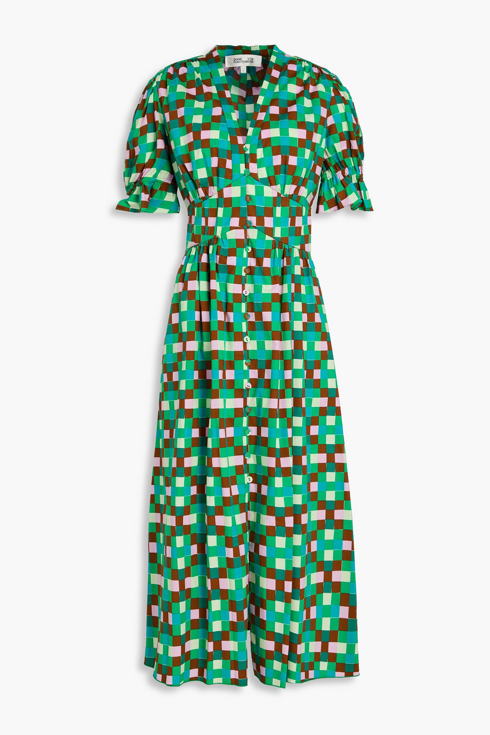 Diane Von Furstenberg Erica Pintucked Cotton-blend Poplin Midi Dress In Jade