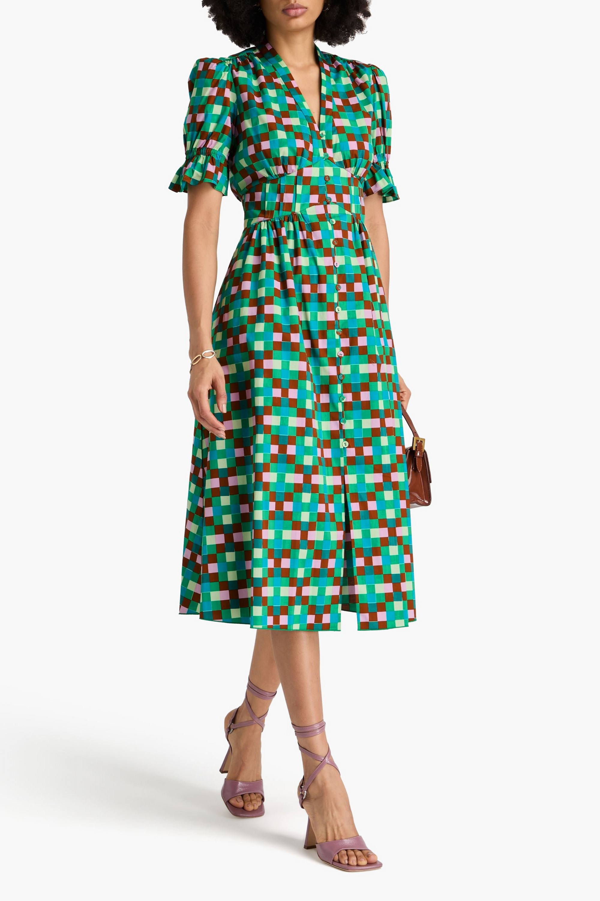 Diane von Furstenberg Erica pintucked cotton-blend poplin midi dress