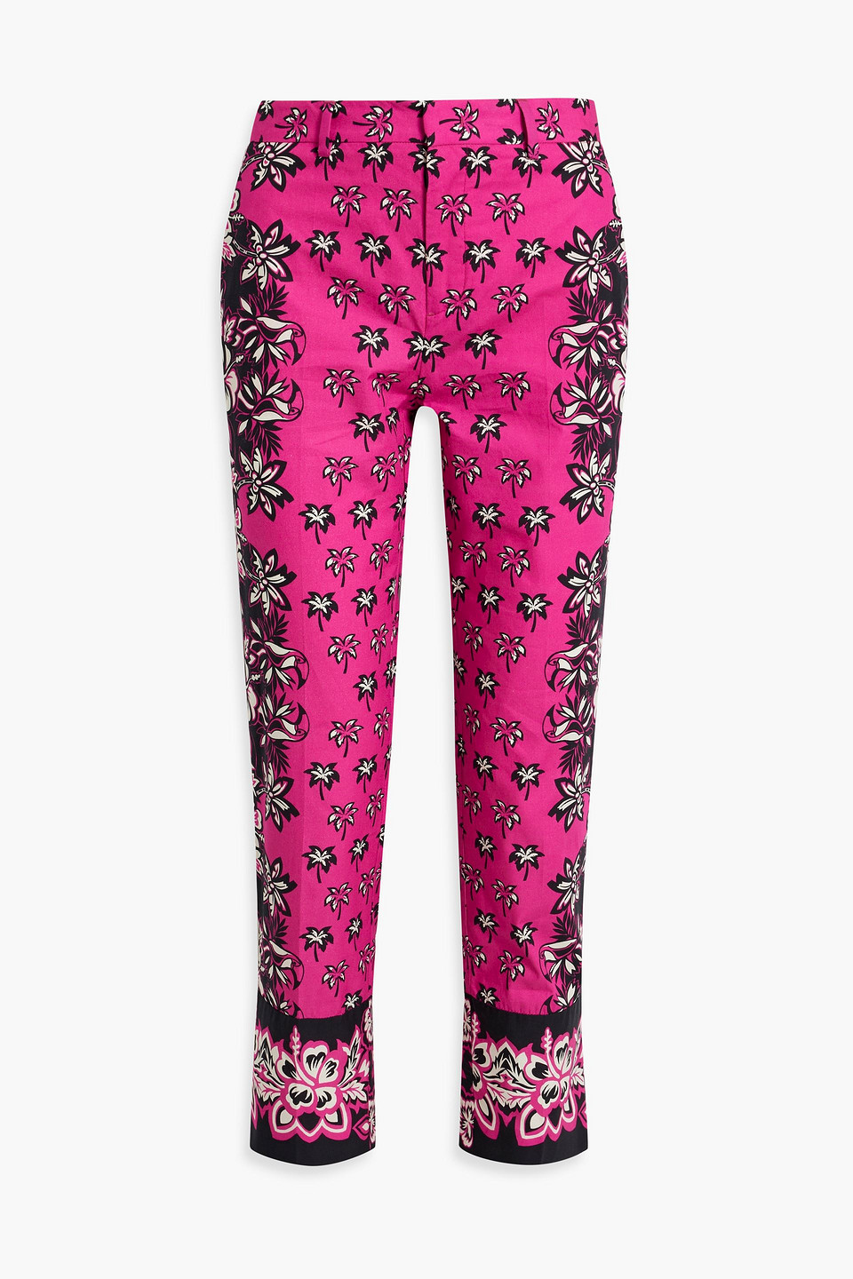 Red Valentino Cropped Printed Cotton-poplin Slim-leg Pants In Burgundy