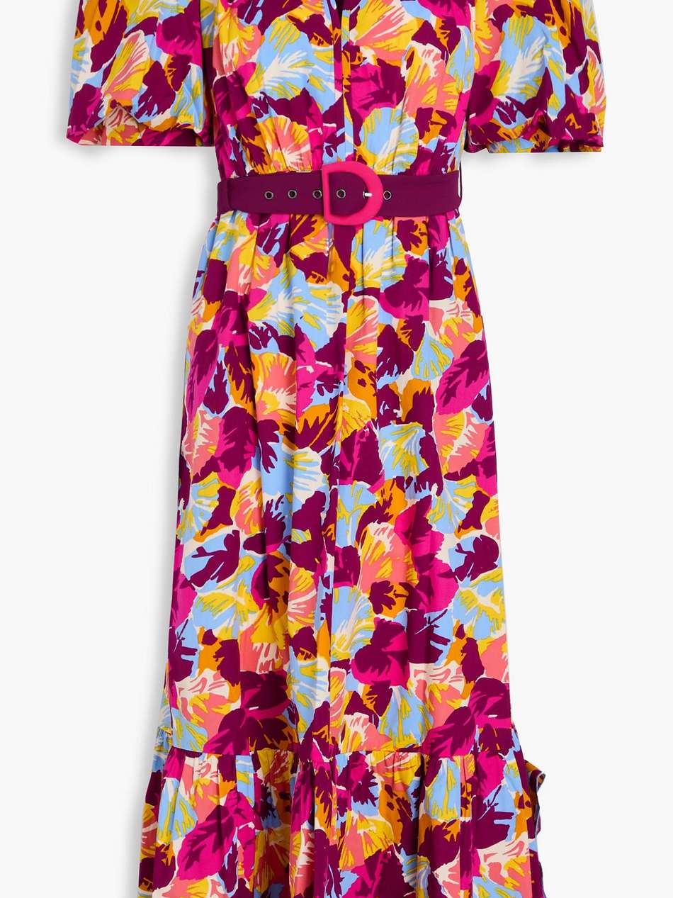 polina belted cotton-blend poplin midi dress
