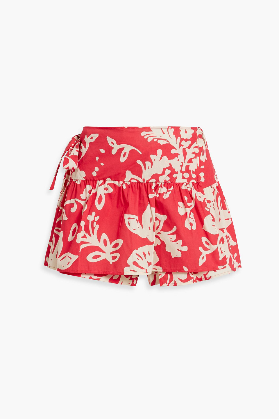 Red Valentino Skirt-effect Ruffled Floral-print Cotton-broadcloth Shorts In Orange