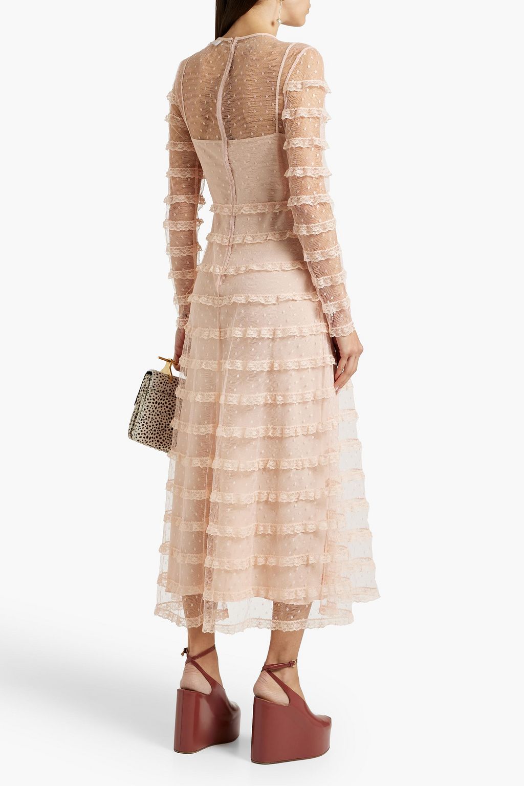 REDVALENTINO Ruffled point d'espirit midi dress