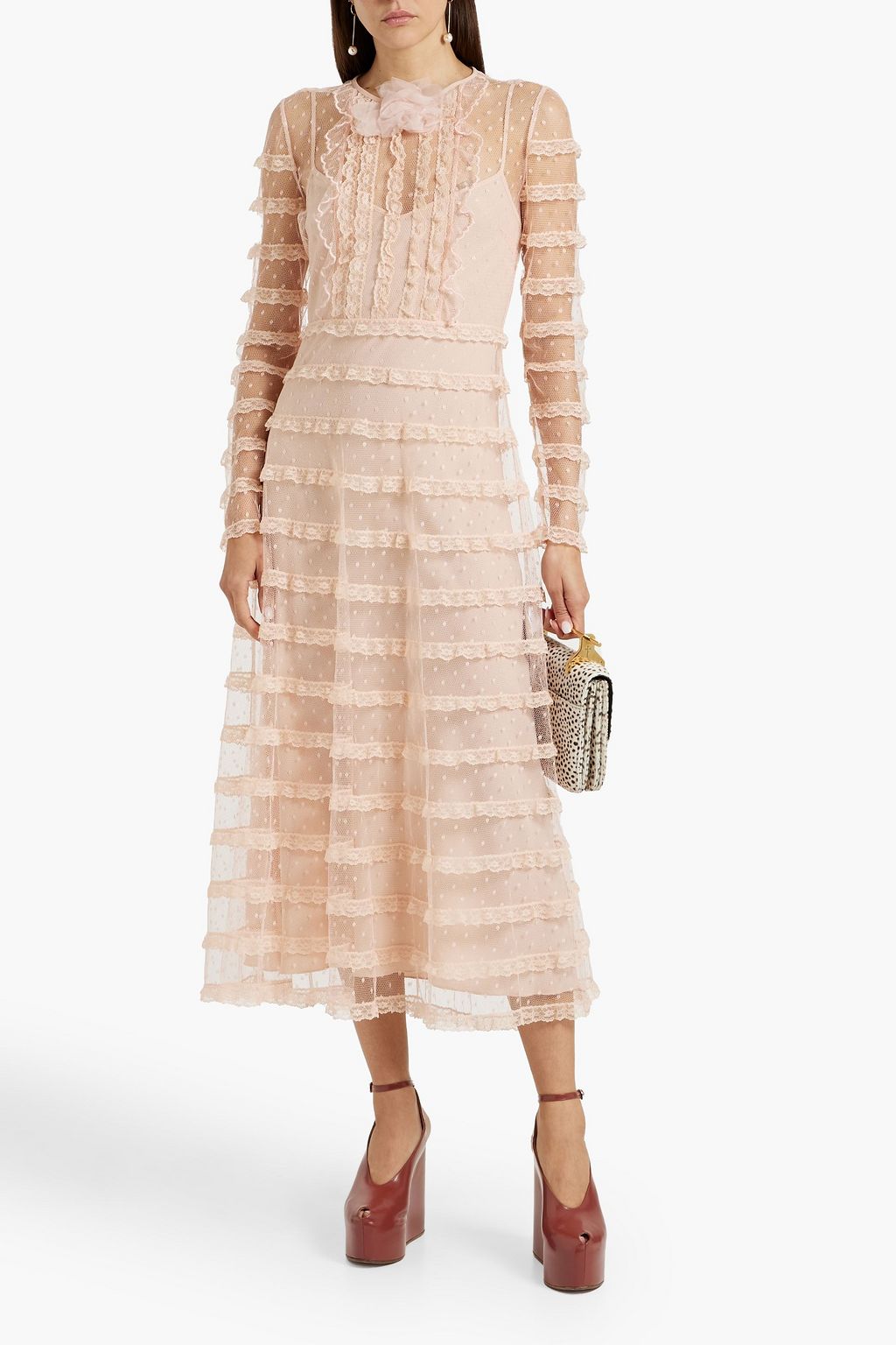 REDVALENTINO Ruffled point d'espirit midi dress