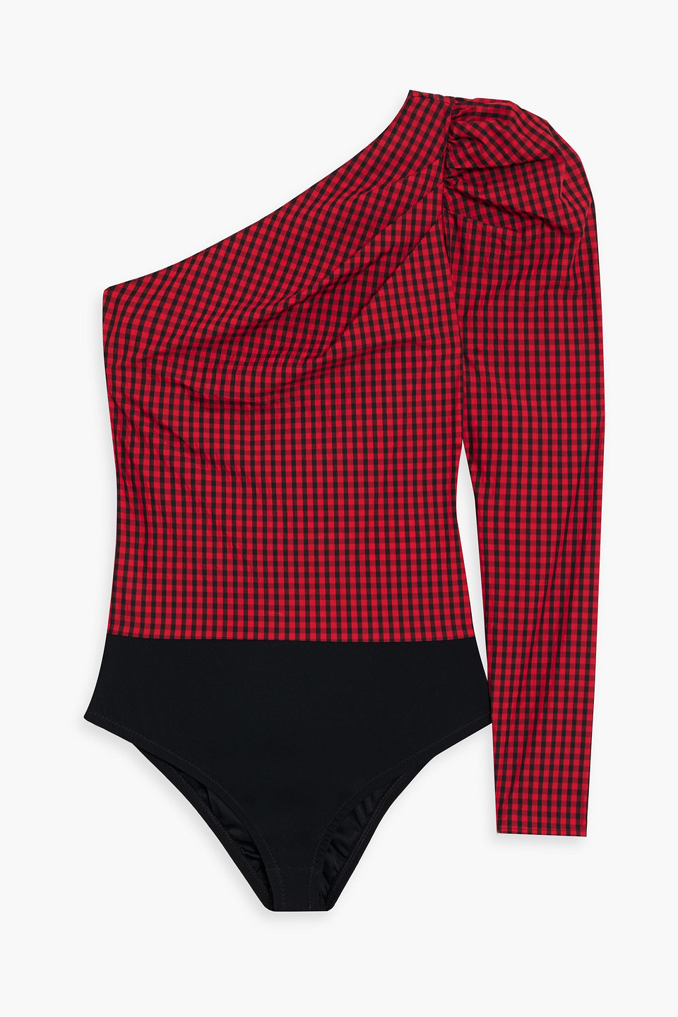 Red Valentino One-shoulder Gingham Cotton-blend Poplin Bodysuit In Red