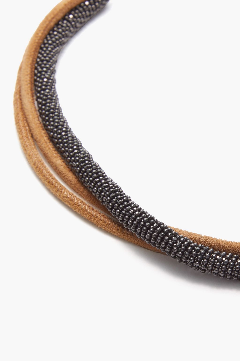 BRUNELLO CUCINELLI Gunmetal-tone, suede and bead necklace