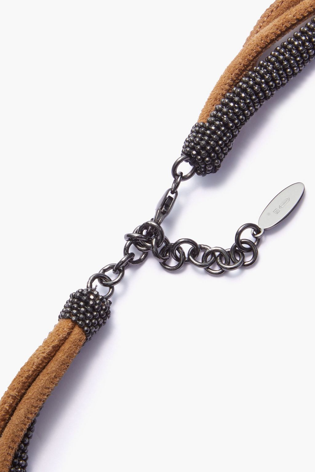 BRUNELLO CUCINELLI Gunmetal-tone, suede and bead necklace