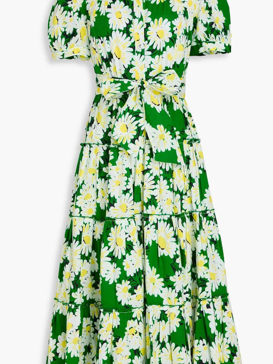 queena floral-print cotton-blend poplin midi shirt dress