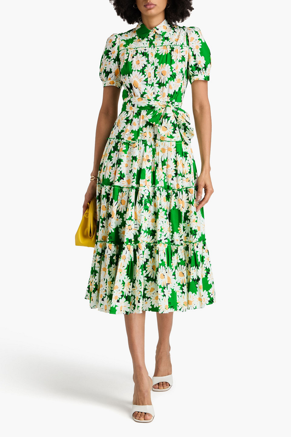Diane Von Furstenberg Queena Floral-print Cotton-blend Poplin Midi Shirt Dress In Green
