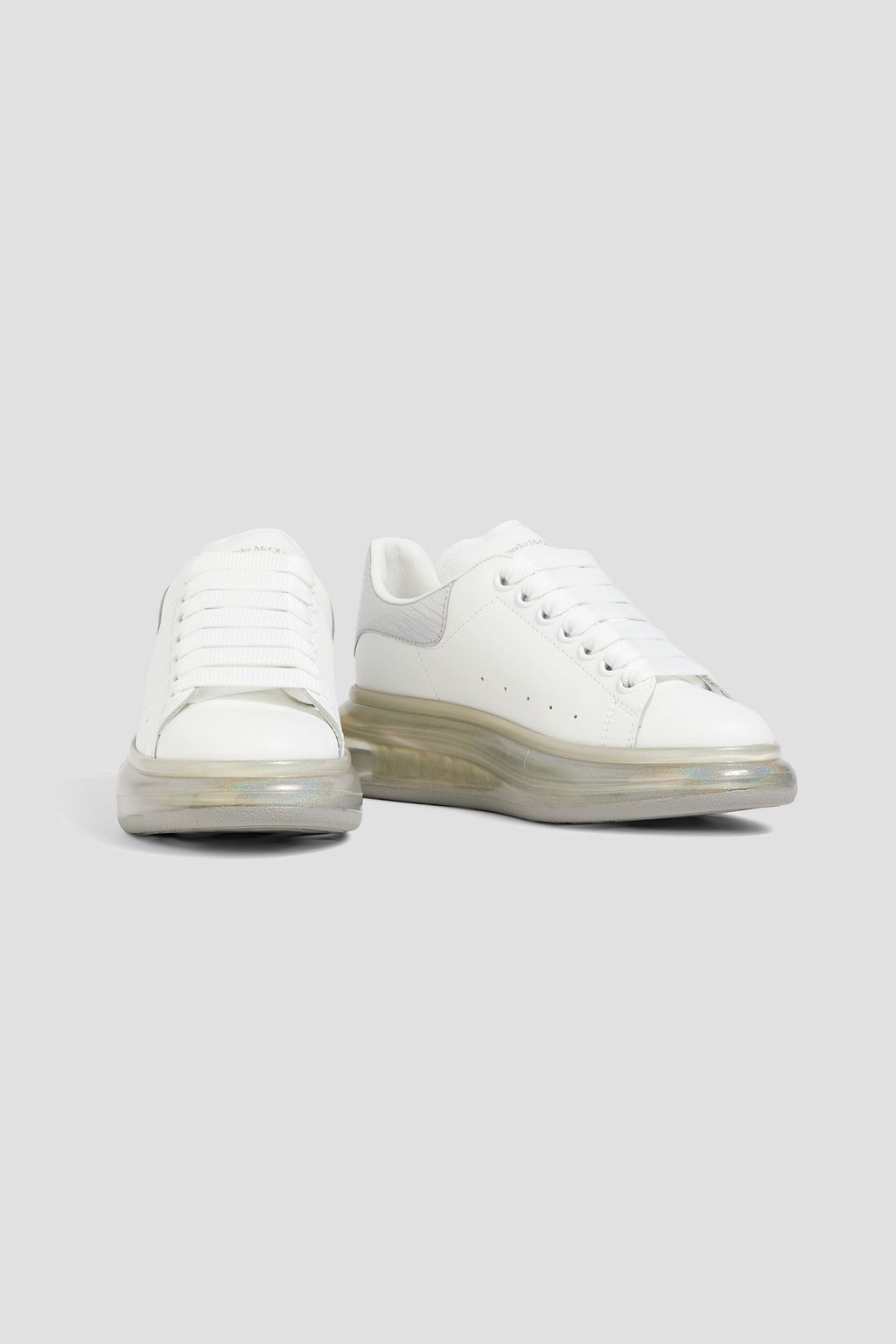 MCQUEEN Iridescent smooth and snake-effect leather exaggerated-sole sneakers
