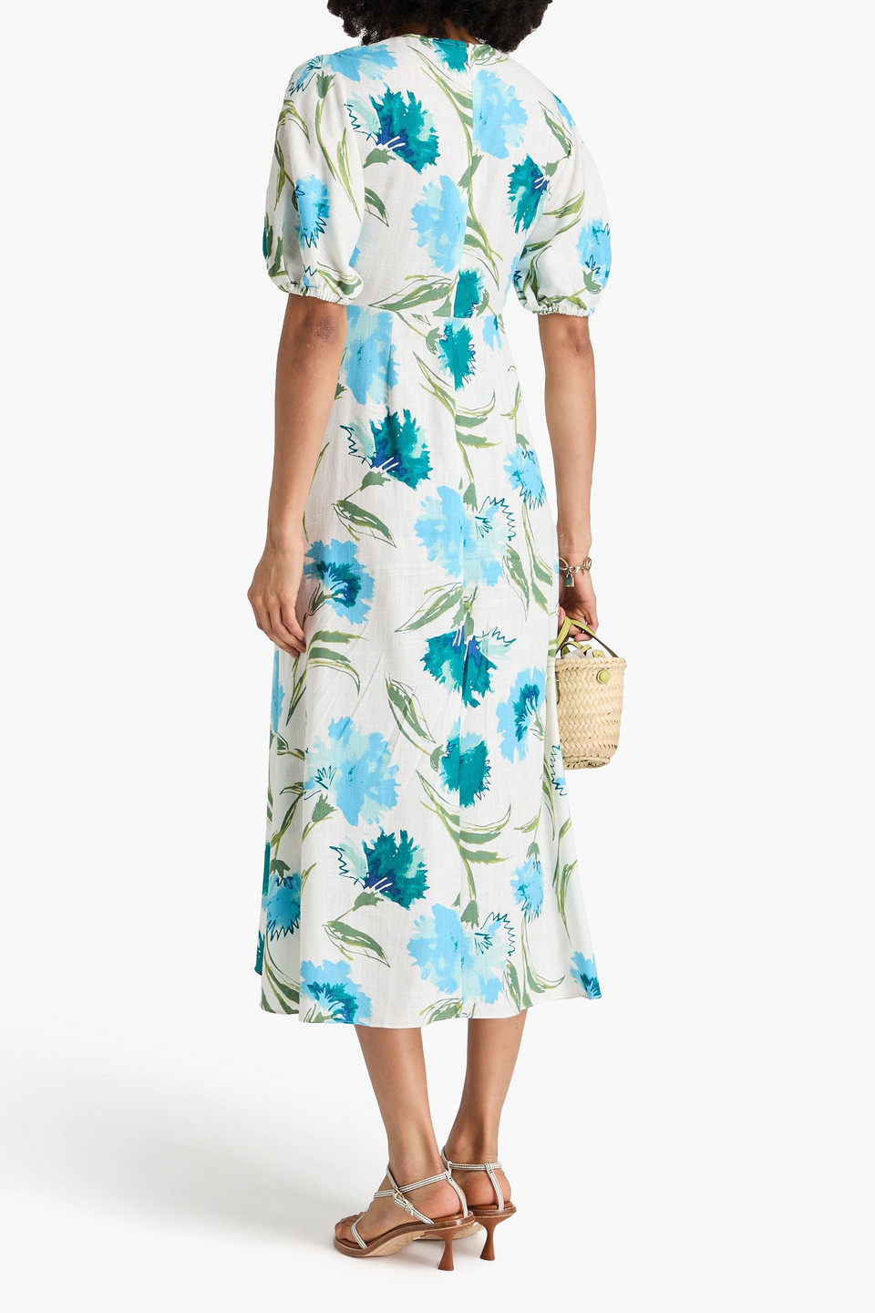 Diane Von Furstenberg Majorie Floral-print Slub Woven Midi Dress In Ivory