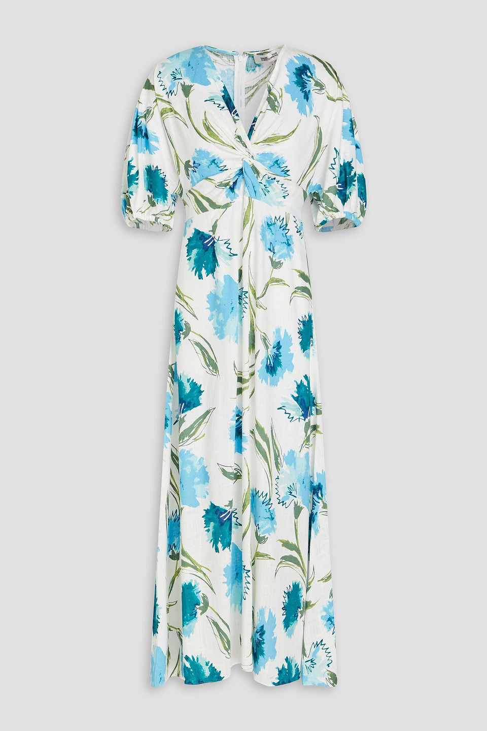 Diane Von Furstenberg Majorie Floral-print Slub Woven Midi Dress In Ivory