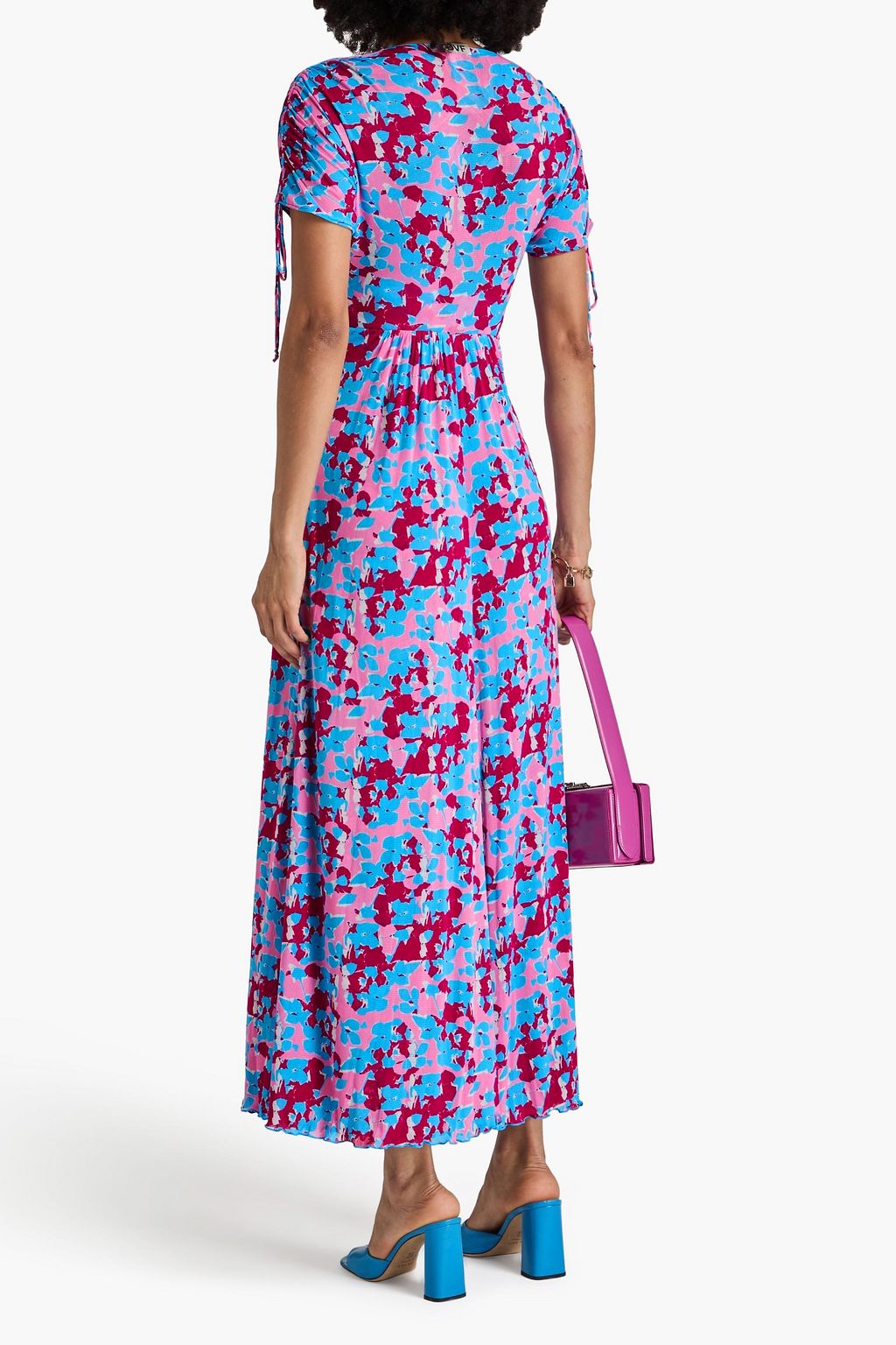 DIANE VON FURSTENBERG ストレッチチュール ミディワンピース ギャザー&プリント入り